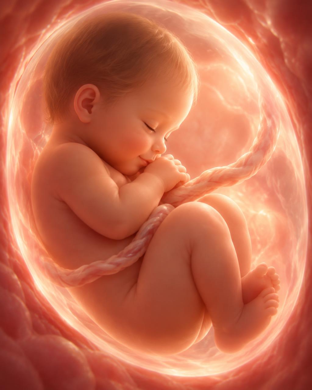 Ilustração 3D de um bebê no útero